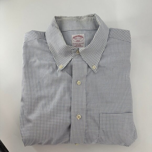 Men’s Brooks Brothers 346 Non-Iron Dress Shirt 16.5 32/33 Blue Check Button-Down - Picture 1 of 4